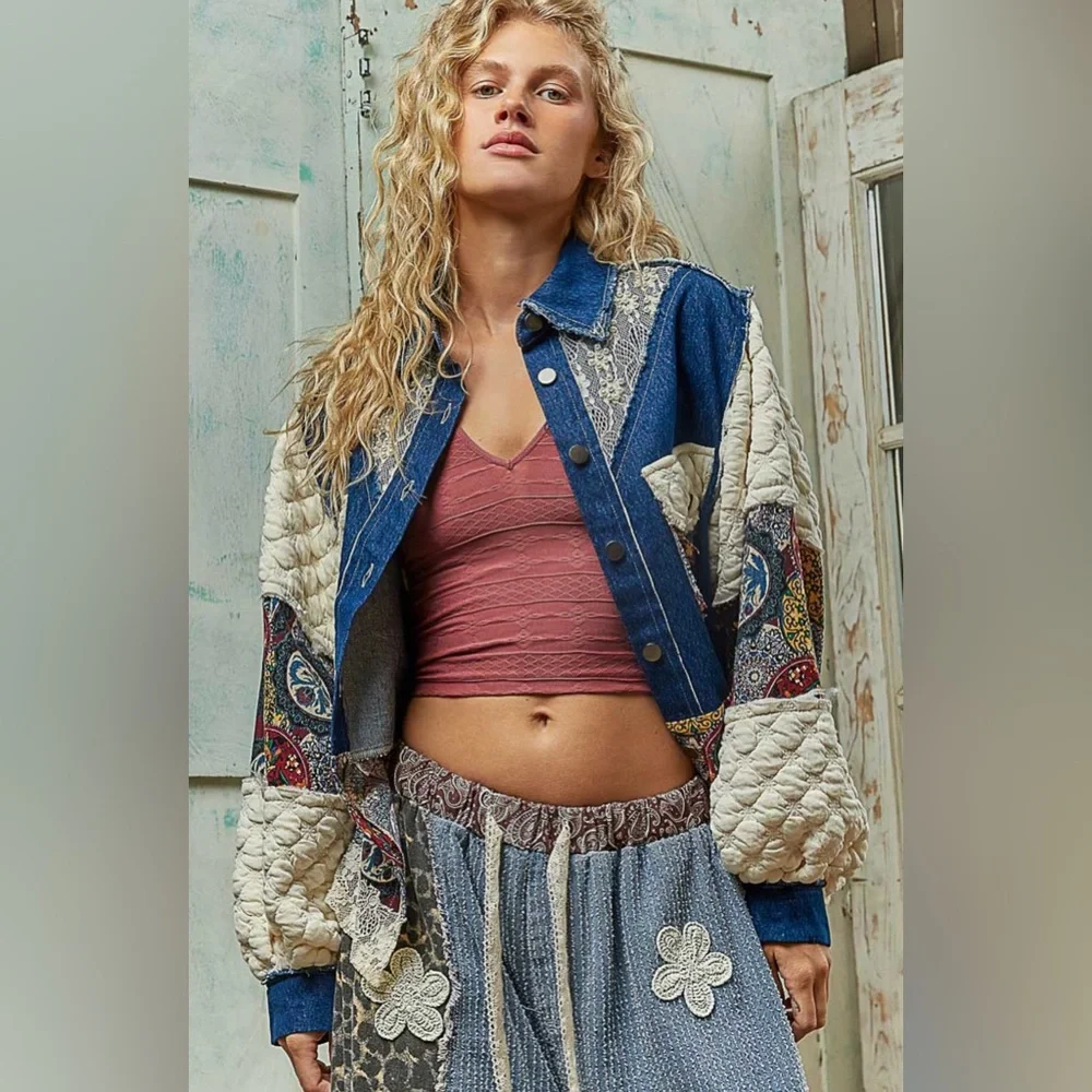 POL Multicolor Patchwork Jean Oversized Jacket - Picture 3 of 5